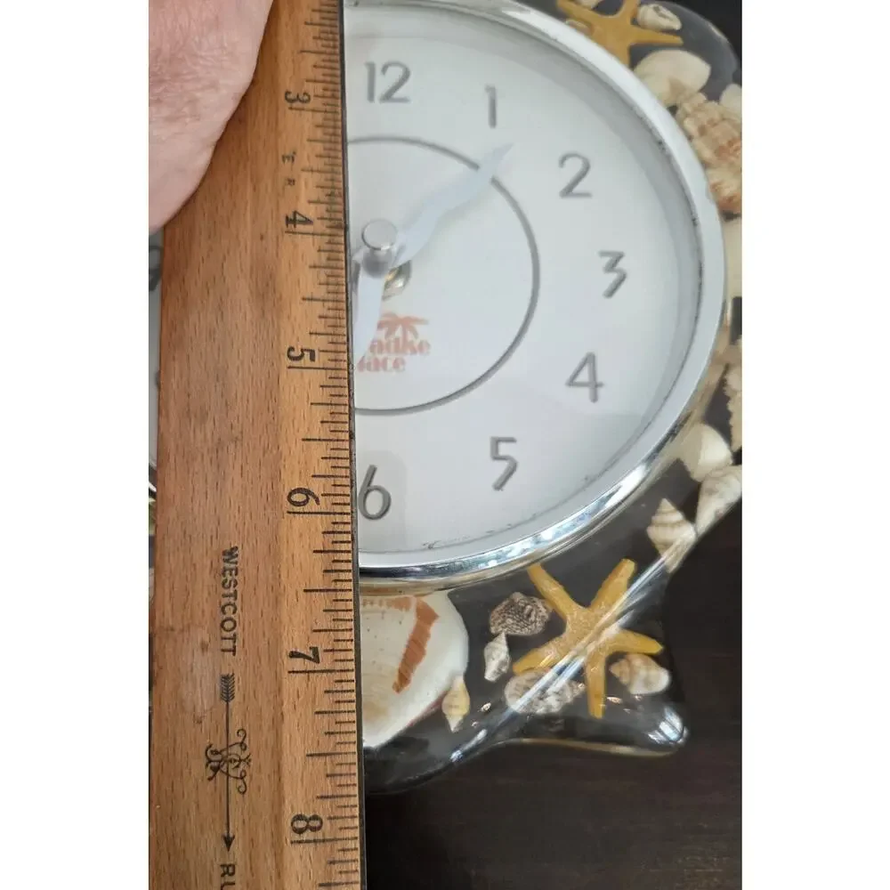 Shell Shaped Lucite Clock Embedded Seashells Wall Hanging Takes 1.5 V Battery
